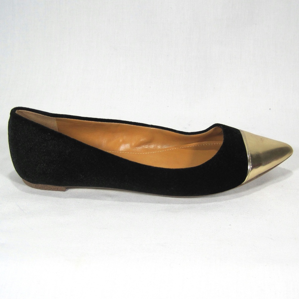 J Crew Black Gold-Dipped Velvet Flats Size: 6M - Picture 2 of 8